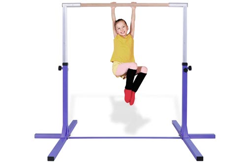 Costzon Gymnastic Training Bar, Junior Horizontal Kip Bar, 3' to 5' Height Adjustable, Gymnasts 1-4 Levels, 220 lbs Weight Capacity, Ideal for Indoors, Home Practice