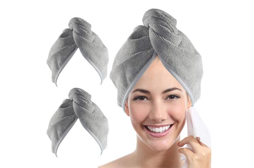  YoulerTex Microfiber Hair Towel Wrap for Women, 2 Pack 10 inch X 26 inch, Super Absorbent Quick Dry Hair Turban For Drying Curly, Long & Thick Hair(Gray)
