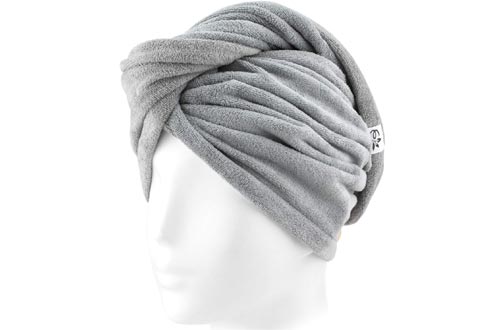  Evolatree Microfiber Hair Towel Wrap - Quick Magic Hair Dry Hat - Anti Frizz Products for Curly Hair Drying Towels - Neutral Gray
