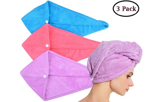  HOPESHINE Hair Towel Twist Women's Soft Shower Towels for Hair Turban Wrap Drying Cap Great Gift for Women (Blue+Purple+Rose Red 3-Pack)