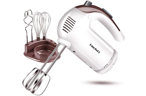 DmofwHi 5 Speed Hand Mixer Electric, 300W Ultra Power Kitchen Hand Mixers with 6 Stainless Steel Attachments (2 Wired Beaters,2 Whisks and 2 Dough Hooks) and Storage Case
