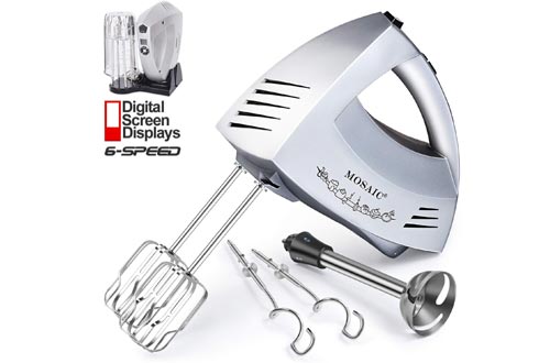  Hand Mixer Electric MOSAIC Kitchen Mixer 5 Stainless Steel Attachments with Turbo Function Included and Storage Base
