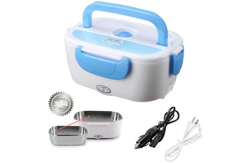  Electric Lunch Box Food Heater for Car and Home with Removable 304 Stainless Steel Storage Container Warming Bento 2 in 1 Car 12V and Home Use 110V (Blue)