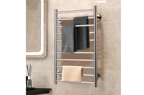  BestComfort Wall Mounted Heated Towel Warmer, 10 Bars Stainless Steel Polished Towel Warmer Drying Rack