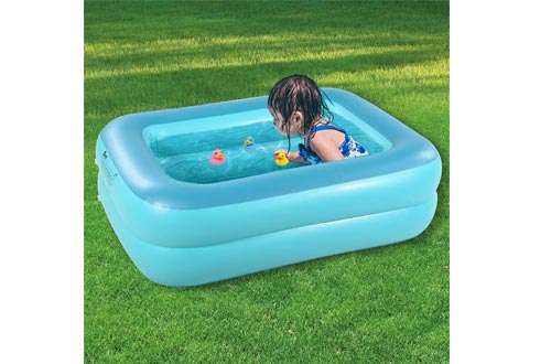 HIWENA Inflatable Kiddie Pool, 45" Green Kids Swimming Pool Summer Water Fun Bathtub with Inflatable Soft Floor