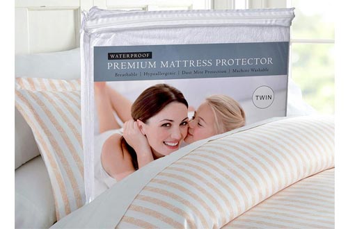 Twin Mattress Protector, Waterproof, Breathable, Blocks Dust Mites, Allergens, Smooth Soft Cotton Terry Cover