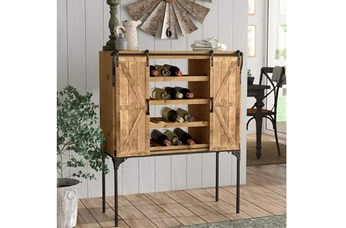 American Art Décor Rustic Wood Wine Rack Barn Door Glassware Cabinet