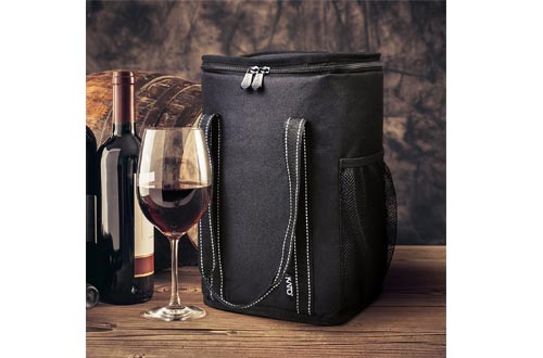 Vina 4 Bottle Wine Carrier - Travel Insulated Wine Carrying Case Cooler Tote Bag with Detachable Divider and Strong Handle