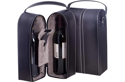 Bey-Berk Leather Wine Bottle Carrier Caddy Travel Tote Bag & Tool Set