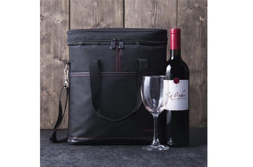 Tirrinia Insulated Wine Carrier - 3 Bottle Travel Padded Wine Carry Cooler Tote Bag with Handle and Adjustable Shoulder Strap