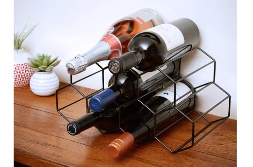 Countertop Wine Rack - 9 Bottle Wine Holder for Wine Storage - No Assembly Required - Modern Black Metal Wine Rack - Wine Racks Countertop - Small Wine Rack - Wine Bottle Storage - Tabletop Wine Rack