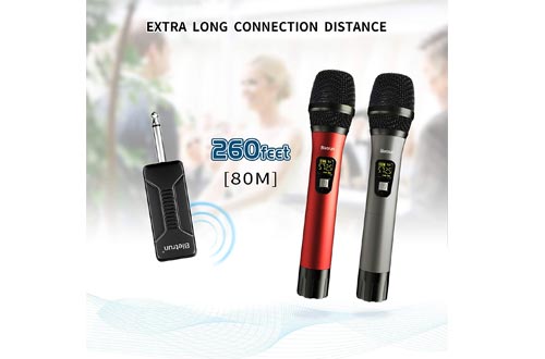 Wireless Microphone, UHF Wireless Dual Handheld Dynamic Mic System Set with Rechargeable Receiver