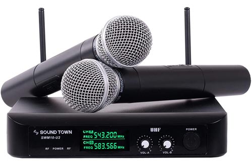 Sound Town SWM10-U2HH Professional Dual-Channel UHF Wireless Microphone System with 2 Handheld Mics