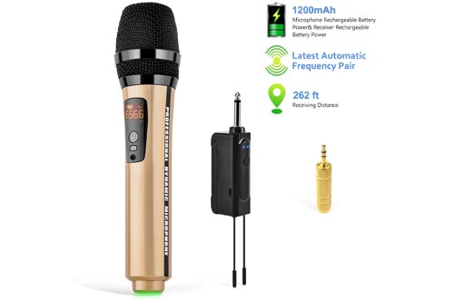 Wireless Microphone System,Songsing Rechargeable Microphone Karaoke Built-in 1200 mAh,UHF Wireless Handheld Microphone,1/4" (6.35mm) Plug,260 ft Wireless mic for mic Karaoke