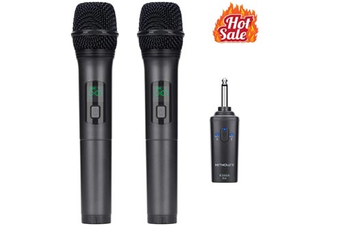 Kithouse K380A Wireless Microphone Karaoke Microphone Wireless Mic Dual With Rechargeable Bluetooth Receiver System Set - UHF Handheld Cordless Microphone