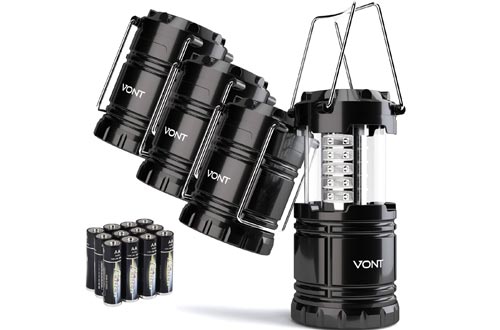 Vont 4 Pack LED Camping Lantern, LED Lantern, Suitable for Survival Kits for Hurricane, Emergency Light, Storm, Outages, Outdoor Portable Lanterns, Black, Collapsible