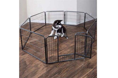 Wire Pen Dog Fence Playpen - Pet Dogs & Cats Outdoor Exercise Pens - Tube Gate w/Door - (8 Panel / 30 Square Feet Play Yard) Heavy Duty Portable Folding Metal Animal Cage Corral Tall Fences