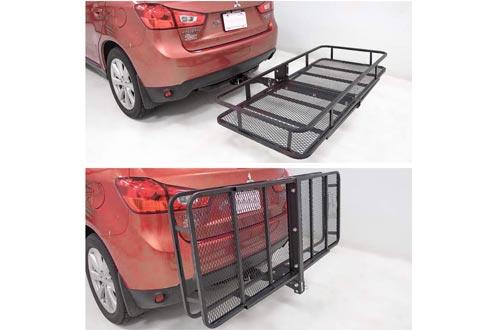FieryRed Folding Cargo Carrier Luggage Basket - 500 lbs. Capacity Basket Trailer Hitch Cargo Carrier with Cargo Carrier Net & Hitch Stabilizer
