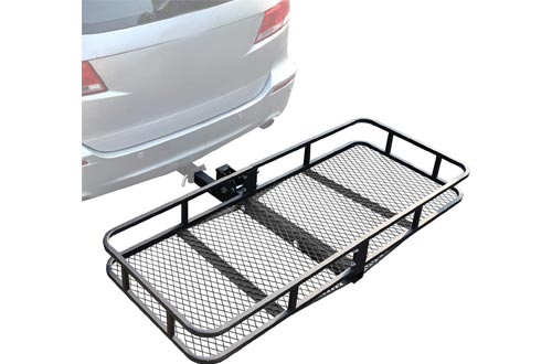 Leadpro Hitch Mount Cargo Basket Folding Cargo Carrier Luggage Basket 60" L x 24" W x 6" H with 500 LB Capacity Fits 2" Receiver Universal for Cars