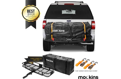 Mockins Hitch Mount Cargo Carrier with Cargo Bag and Net |The Steel Cargo Basket is 60 Long X 20 Wide X 6 Tall with A Hauling Weight of 500 Lbs & A Folding Shank to Preserve Space When Not in Use